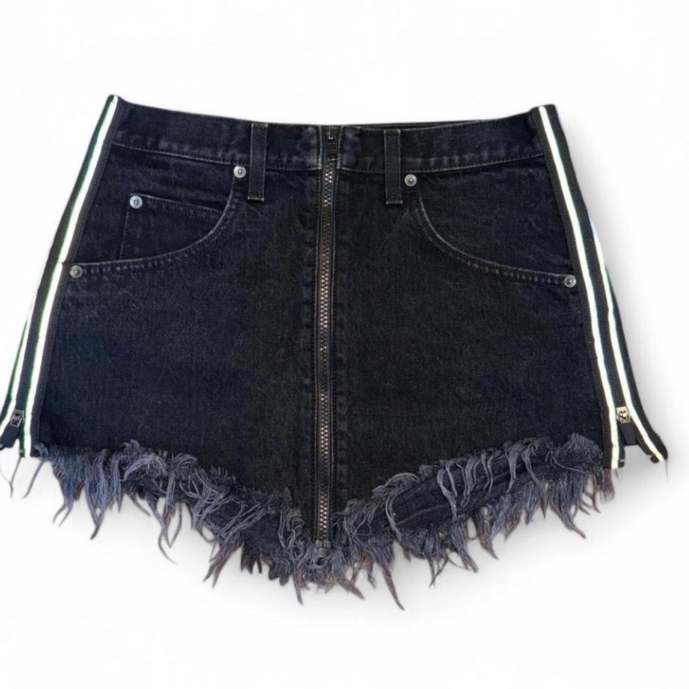 Carmar LF Black reflective Denim Frayed mini skirt
